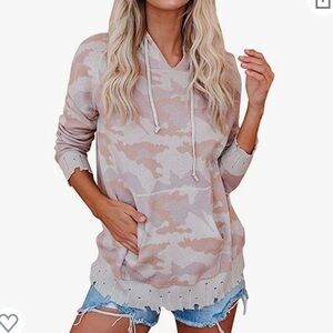 Ferbia Pink Unique Distressed Camo Hoodie Sweater